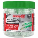 S45-1600P 100Pk PassThrough RJ45 Cat6 Connectors w/Cap45